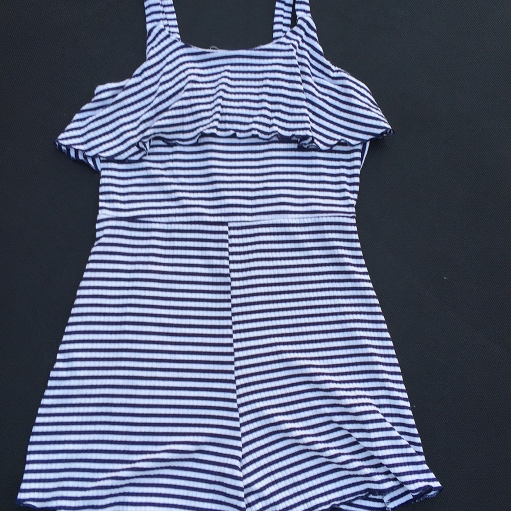 Blue and white striped romper
